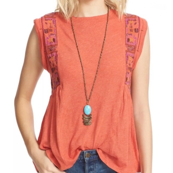 Free People Tops - Free People Marcy Embroidered Top in
Red Orange
